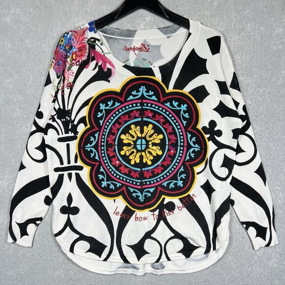 Desigual Jumper Pullover Shirt Women’s Medium Maya Blanc Floral 61J21G2 - Picture 1 of 15